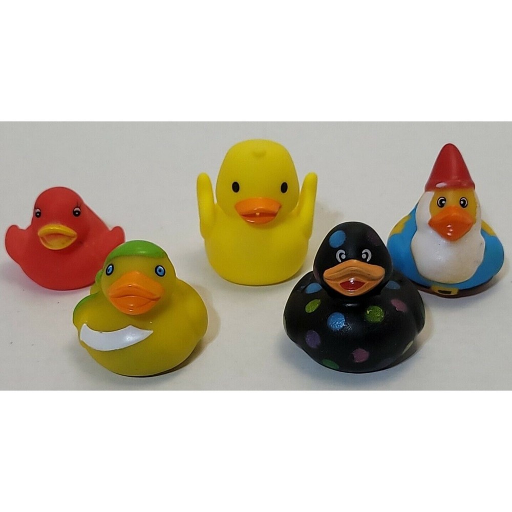 Lot Of 5 Character Rubber Ducks Gnome Pirate Red Polka Dot Classic Yellow